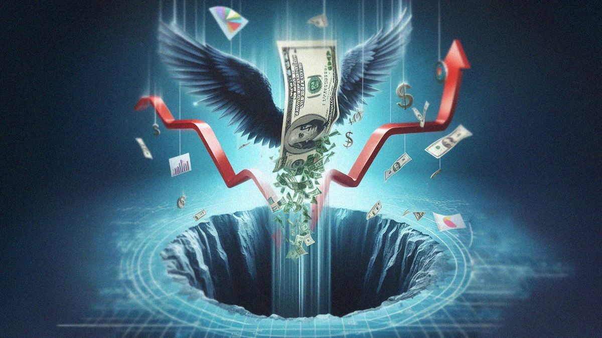 immagine di un dollaro a banconota che sprofonda in un vortice